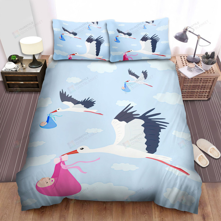 The Stork Transporting The Baby To Their Parents Bed Bed Sheets Spread Duvet Cover Bedding Sets