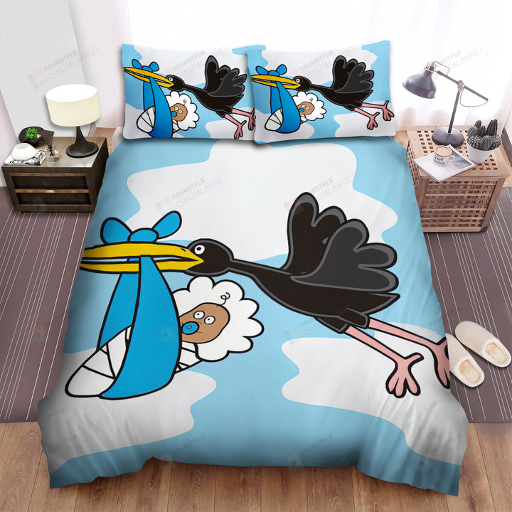 The Black Stork Taking Black Baby Boy Bed Sheets Spread Duvet Cover Bedding Sets