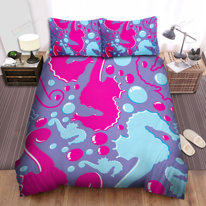 The Seahorse In Blue And Red Bed Sheets Spread Duvet Cover Bedding Sets