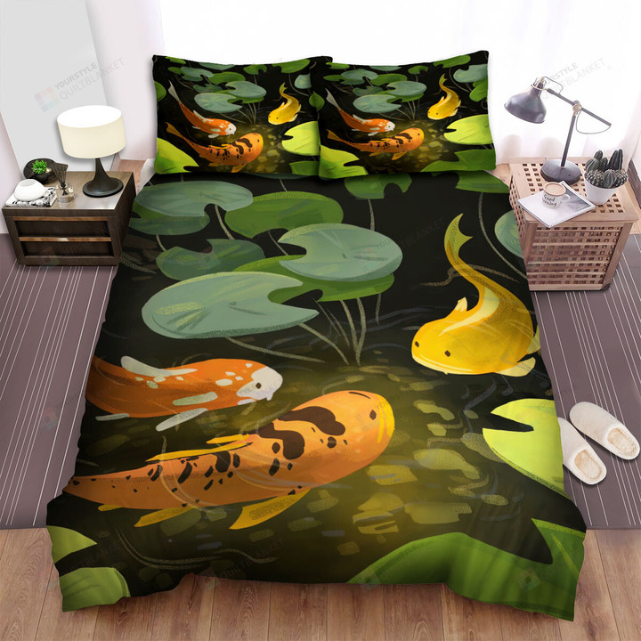 The Koi Fishes Under The Pond Bed Sheets Spread Duvet Cover Bedding Sets