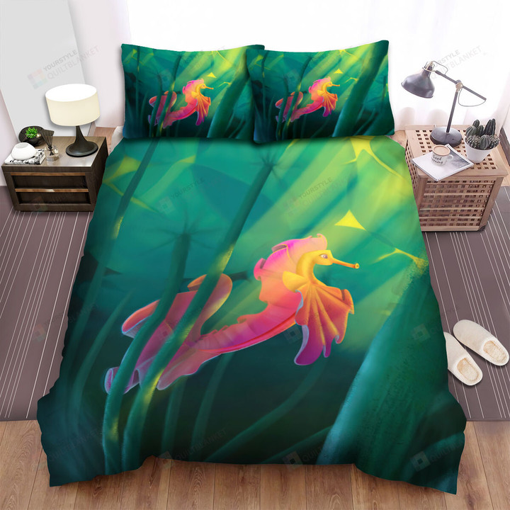The Seahorse Under The Lotus Leaves Art Bed Sheets Spread Duvet Cover Bedding Sets