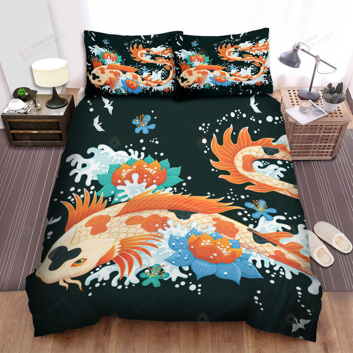 The Oriental Fish - The Koi Fish Turning Into The Dragon Bed Sheets Spread Duvet Cover Bedding Sets
