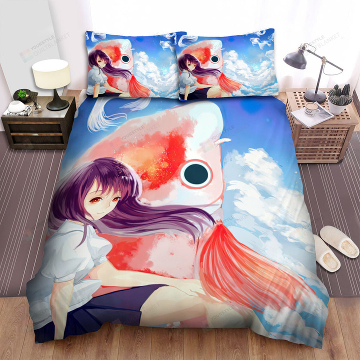 The Schoolgirl Sitting Beside The Koi Fish Bed Sheets Spread Duvet Cover Bedding Sets