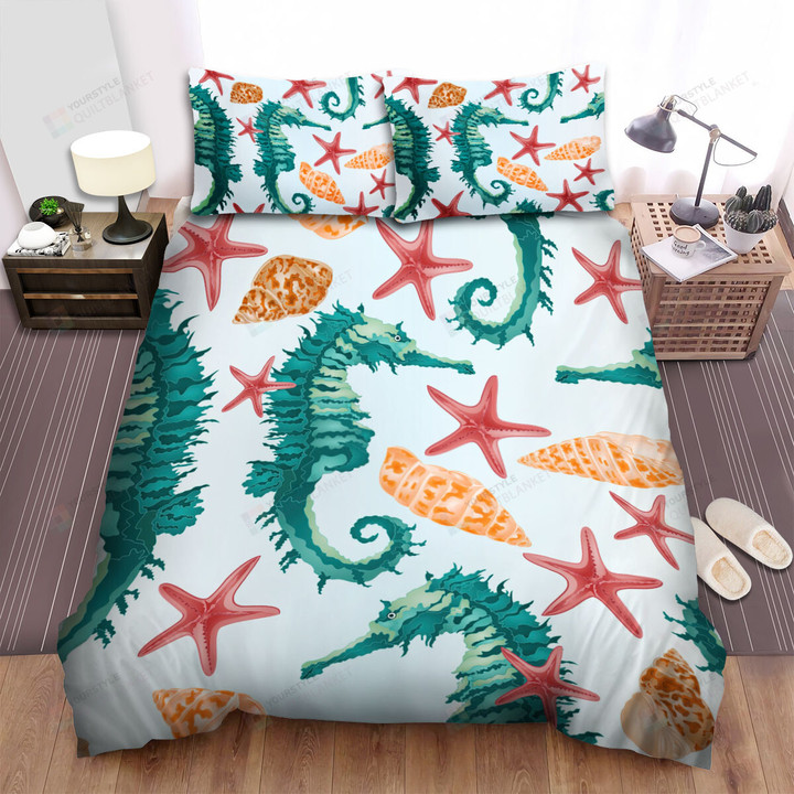 The Seahorse With Starfishes And Shells Bed Sheets Spread Duvet Cover Bedding Sets