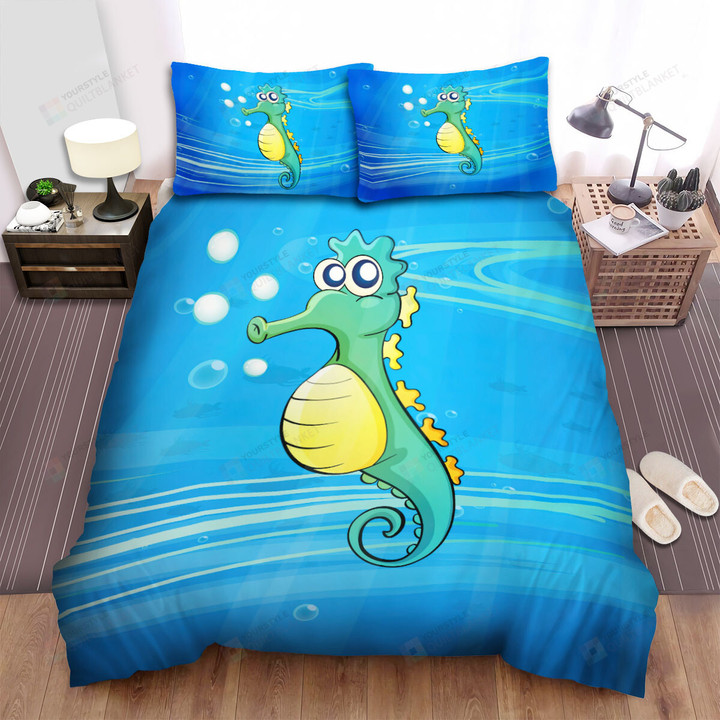 The Wildlife - The Green Seahorse Blowing Bubbles Art Bed Sheets Spread Duvet Cover Bedding Sets