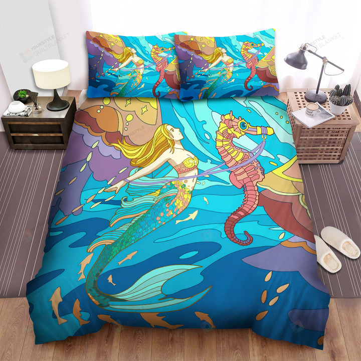 The Wildlife - The Seahorse Pulling The Mermaid Bed Sheets Spread Duvet Cover Bedding Sets
