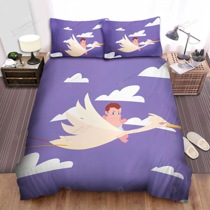 The Baby Riding On A Stork Bed Sheets Spread Duvet Cover Bedding Sets