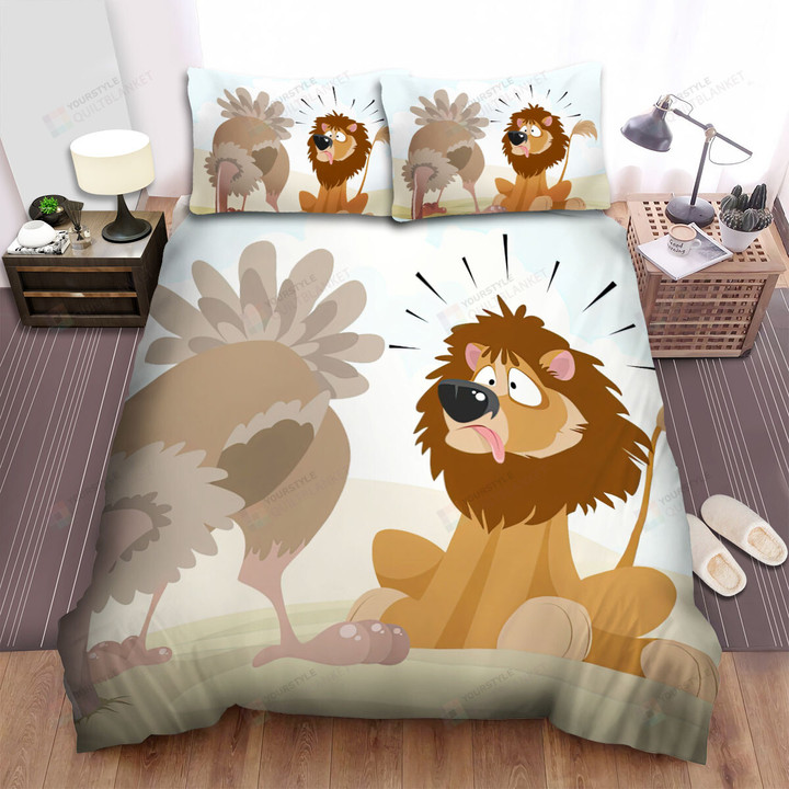 The Wild Animal - The Ostrich And A Lion Bed Sheets Spread Duvet Cover Bedding Sets
