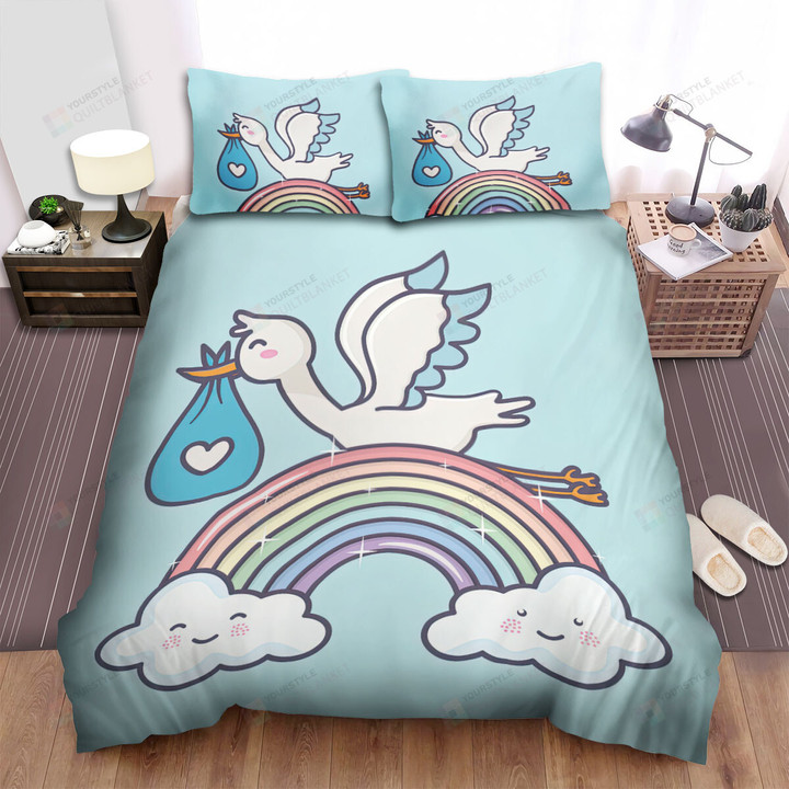 The Stork Over A Rainbow Bed Sheets Spread Duvet Cover Bedding Sets