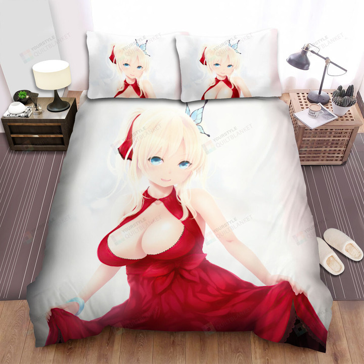 Haganai Kashiwazaki Sena In Red Dress Artwork Bed Sheets Spread Duvet Cover Bedding Sets