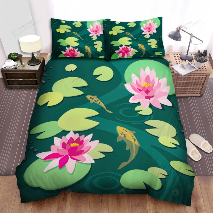 The Yellow Koi Fish In The Lotus Lake Bed Sheets Spread Duvet Cover Bedding Sets