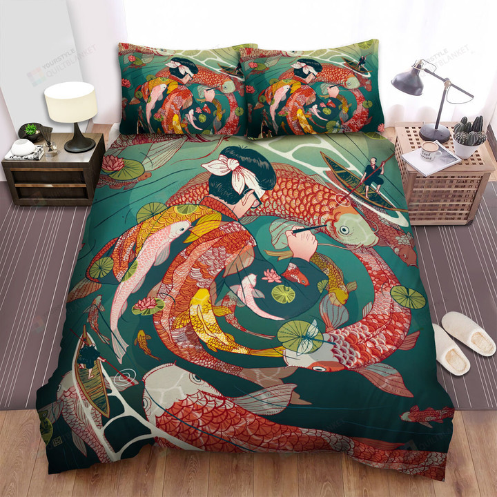 The Oriental Fish - Drawing The Koi Fish Paint Bed Sheets Spread Duvet Cover Bedding Sets