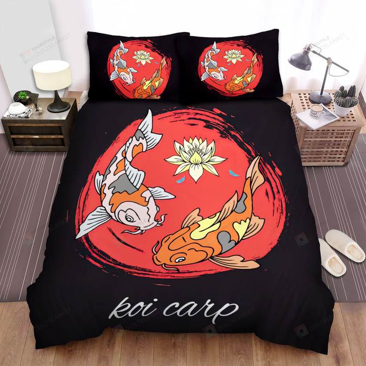 The Koi Fish And The Yellow Lotus Vector Art Bed Sheets Spread Duvet Cover Bedding Sets