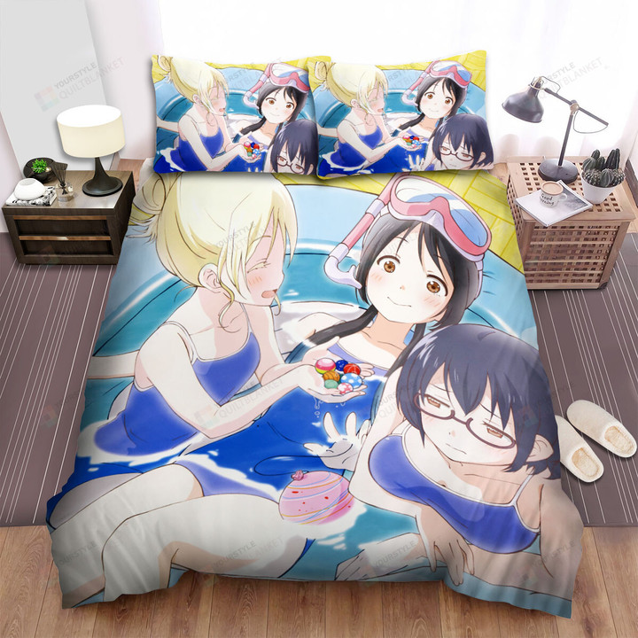 Asobi Asobase Olivia, Hanako & Kasumi Inside A Small Pool Bed Sheets Spread Duvet Cover Bedding Sets