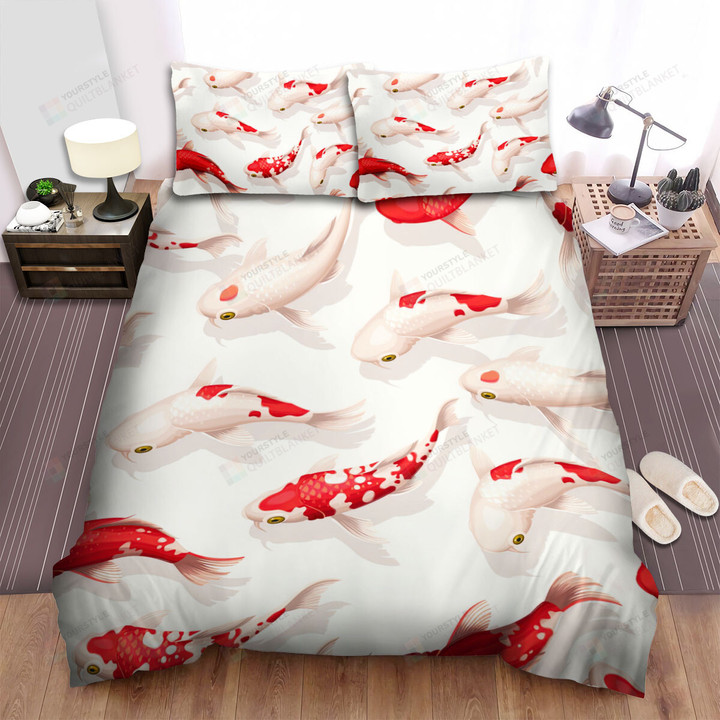 The Kohaku Koi And The Tancho Koi Bed Sheets Spread Duvet Cover Bedding Sets
