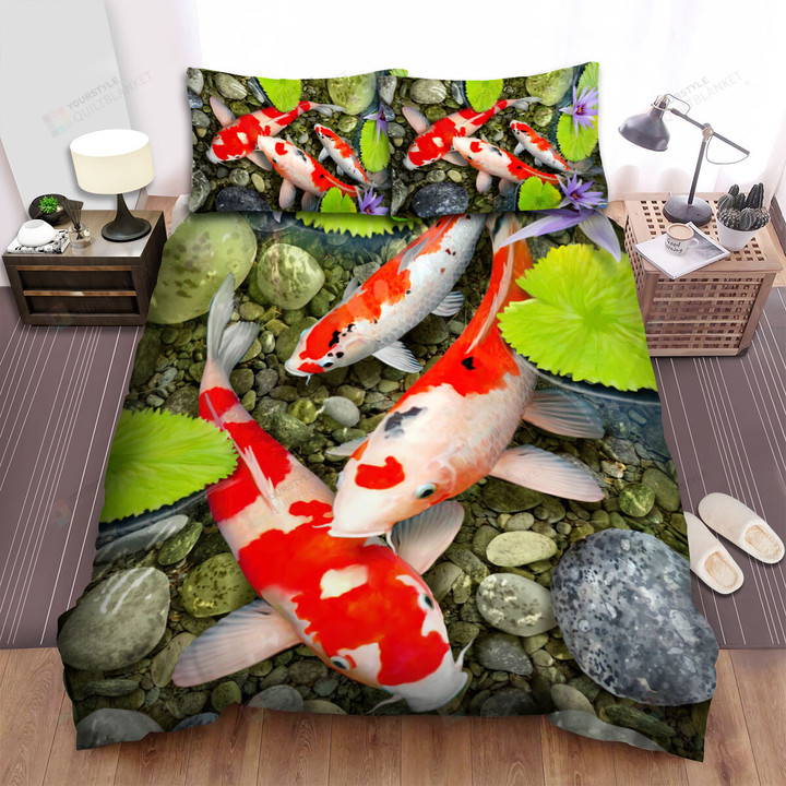 The Oriental Fish - The Koi In A Pond Illustration Bed Sheets Spread Duvet Cover Bedding Sets