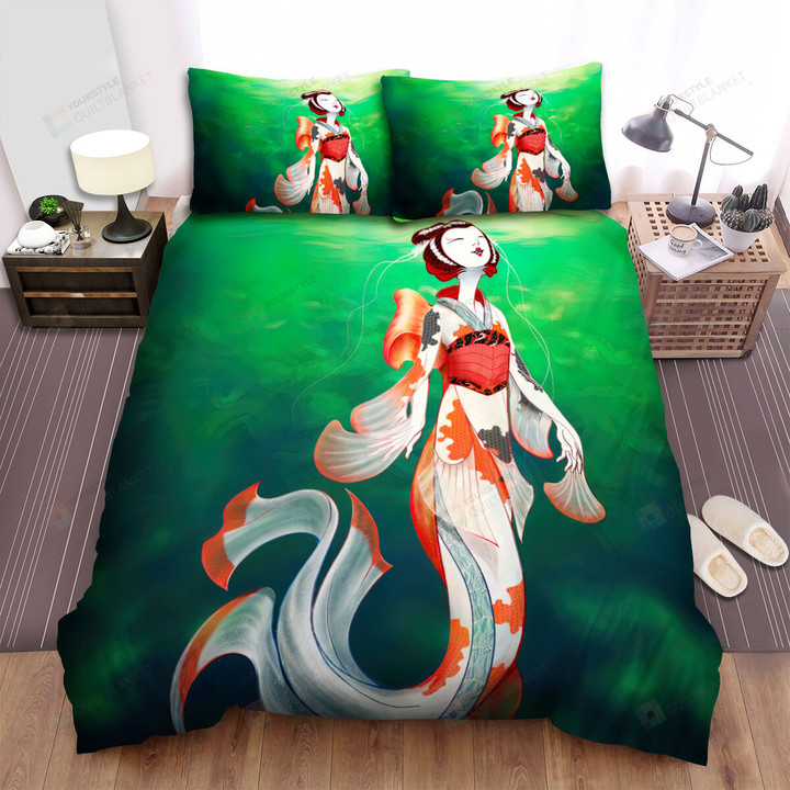 The Oriental Fish - The Koi Fish Princess Art Bed Sheets Spread Duvet Cover Bedding Sets