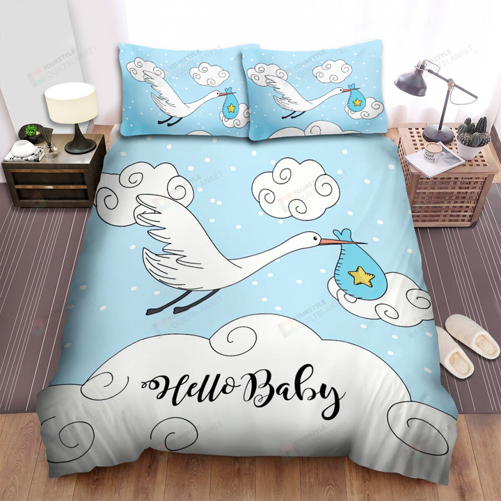Hello Baby From The Cloud Stork Bed Bed Sheets Spread Duvet Cover Bedding Sets