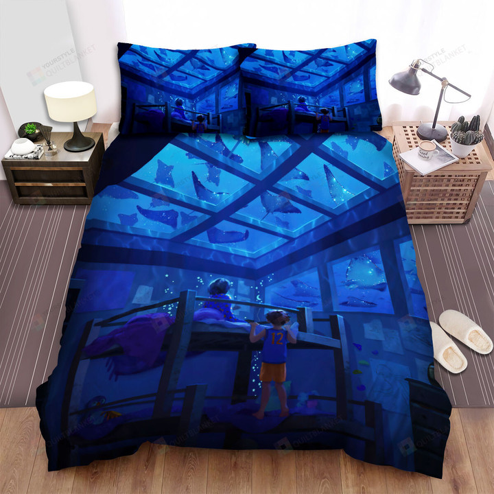 Watching The Ray Fish Swimming Outside Bed Sheets Spread Duvet Cover Bedding Sets