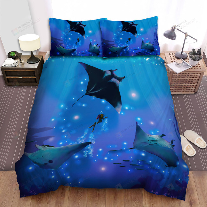 The Diver Among The Ray Fishes Bed Sheets Spread Duvet Cover Bedding Sets