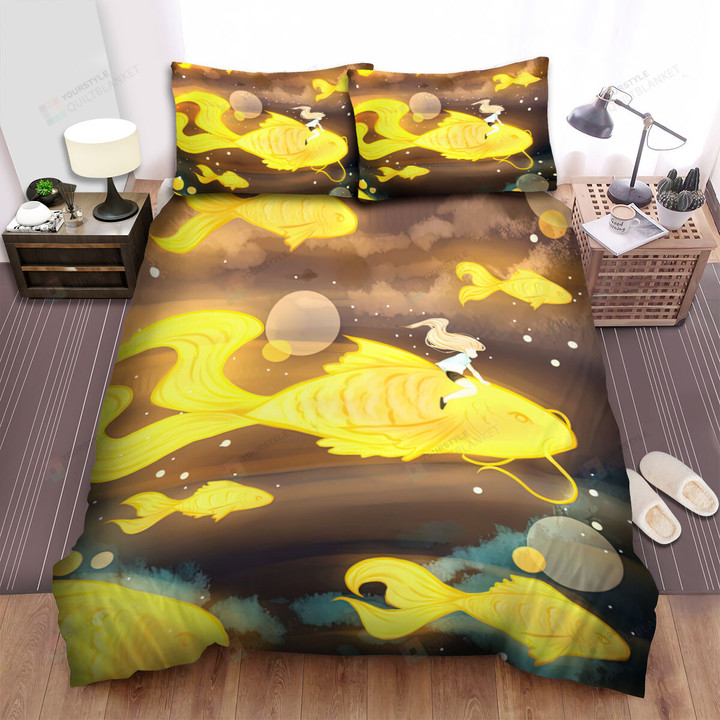 Riding On The Goldfish Bed Sheets Spread Duvet Cover Bedding Sets