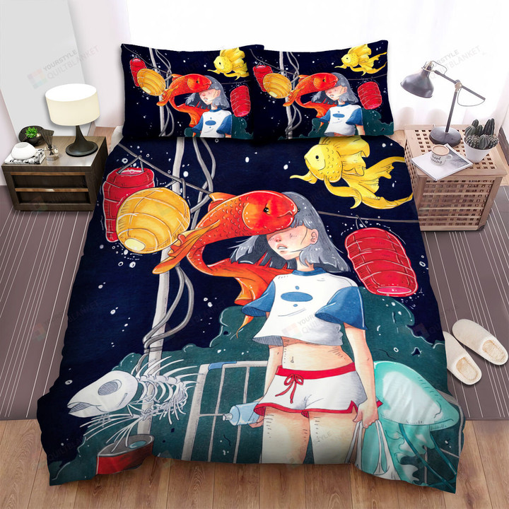 The Goldfish Swimming On The Pavement Art Bed Sheets Spread Duvet Cover Bedding Sets