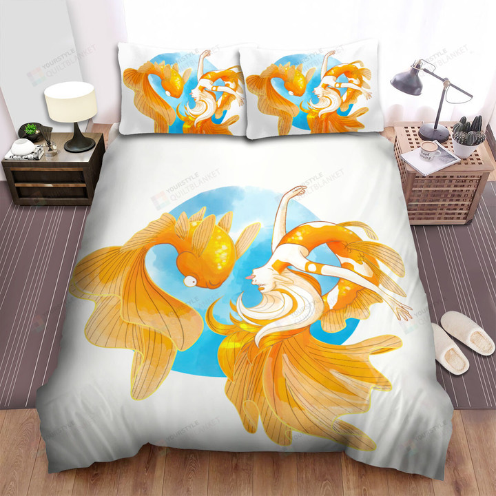 The Goldfish And The Naughty Mermay Bed Sheets Spread Duvet Cover Bedding Sets