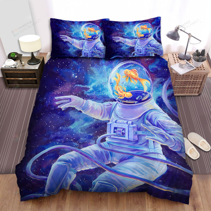 The Goldfish Astronaut Floating In The Space Bed Sheets Spread Duvet Cover Bedding Sets