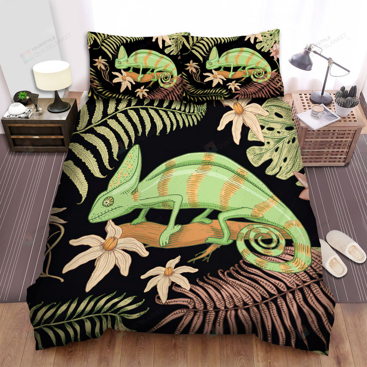 The Green Chameleon Crawling On The Tree Bed Sheets Spread Duvet Cover Bedding Sets