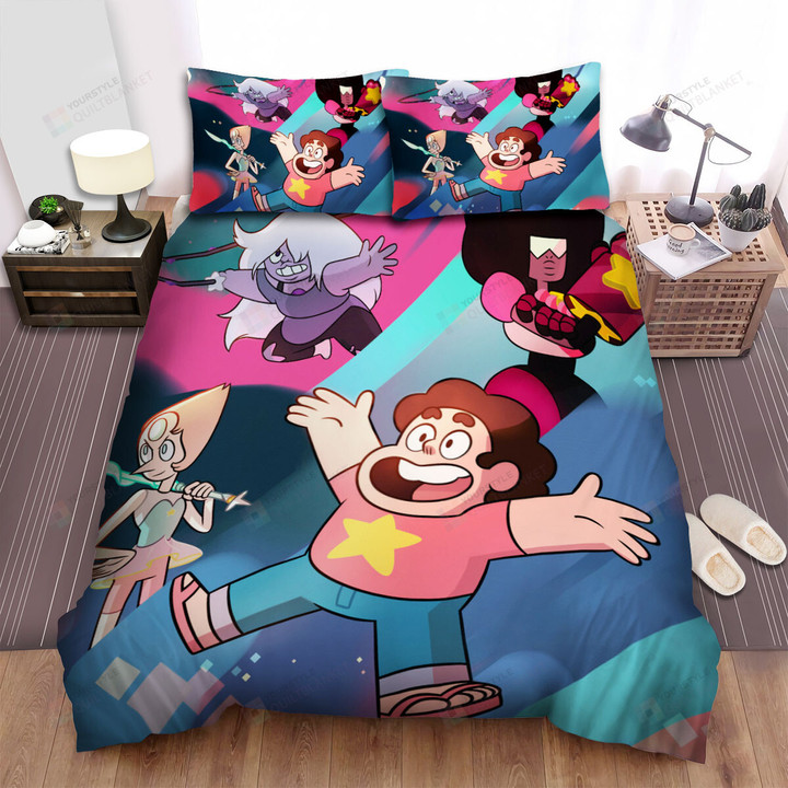 Steven Universe With The Crystal Gems Digital Art Bed Sheets Spread Duvet Cover Bedding Sets