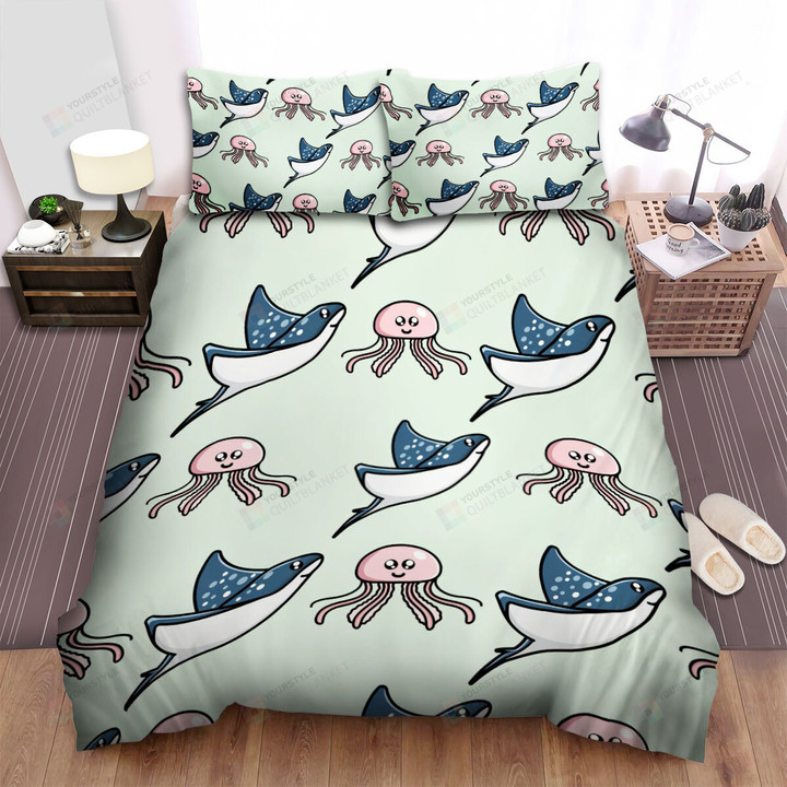 The Wildlife - The Ray Fish And The Jellyfish Bed Sheets Spread Duvet Cover Bedding Sets