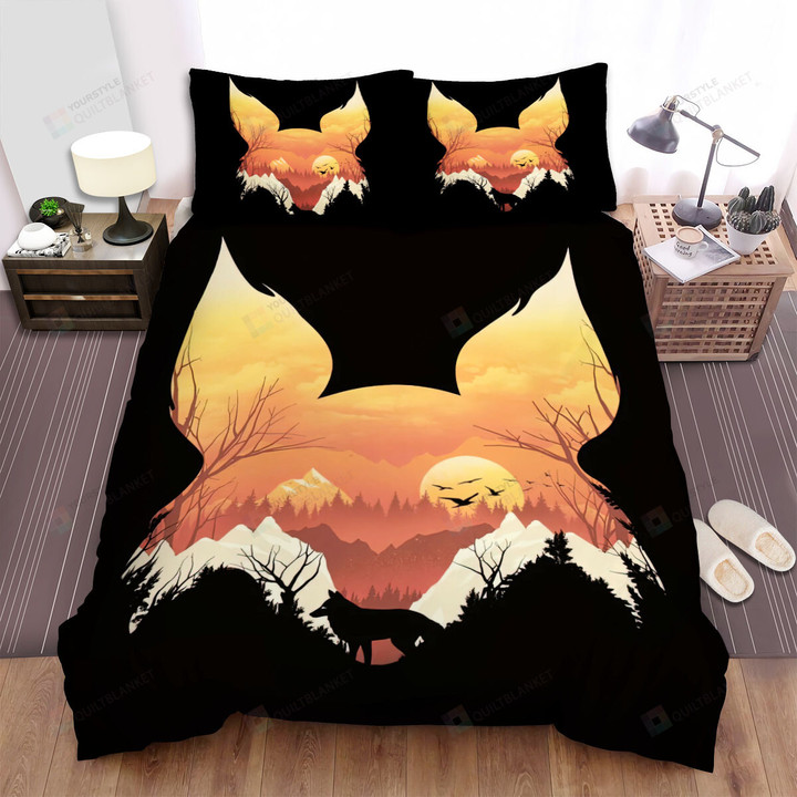 Illusion Negative Space Orange Sunset Bed Sheets Spread Comforter Duvet Cover Bedding Sets