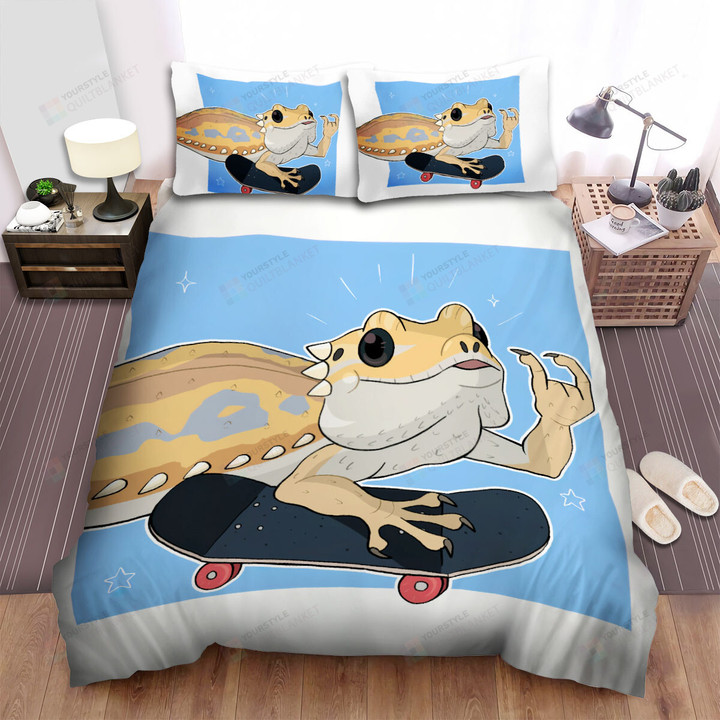 The Bearded Dragon On The Skatingboard Bed Sheets Spread Duvet Cover Bedding Sets