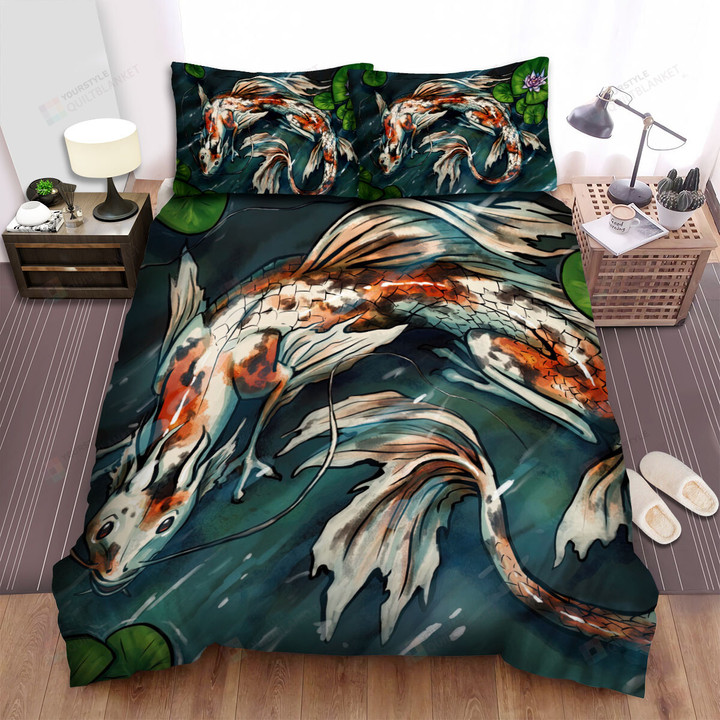 The Oriental Fish - The Dragon Koi Fish Art Bed Sheets Spread Duvet Cover Bedding Sets