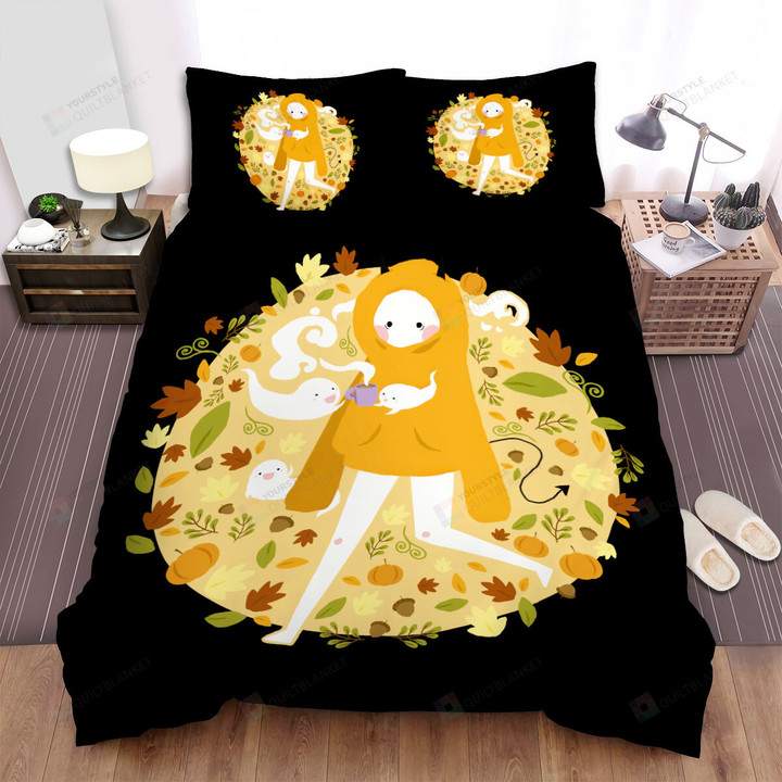 Fresno Nightcrawler Cute In Autumn Theme Illustration Bed Sheets Spread Duvet Cover Bedding Sets