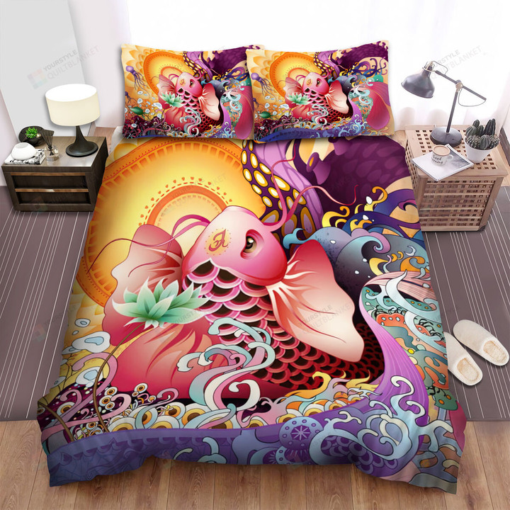 The Oriental Fish - The Koi Fish On The Wave Art Bed Sheets Spread Duvet Cover Bedding Sets