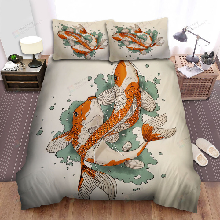 The Oriental Fish - The Koi Fish Jumping Bed Sheets Spread Duvet Cover Bedding Sets