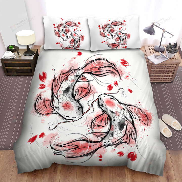 The Oriental Fish - The Koi Fish Swimming In The Symmetry Art Bed Sheets Spread Duvet Cover Bedding Sets