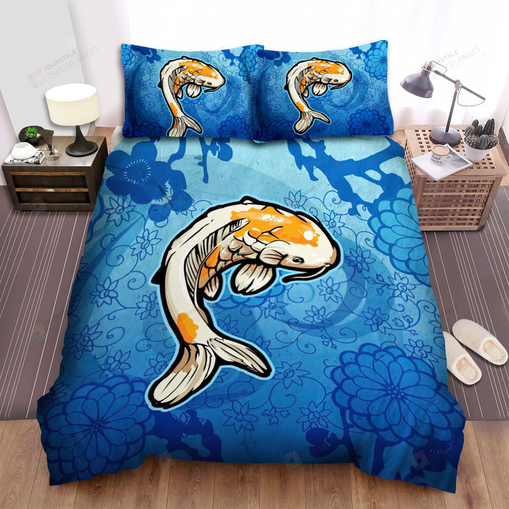 The Oriental Fish - The Koi Fish In The Blue Art Bed Sheets Spread Duvet Cover Bedding Sets