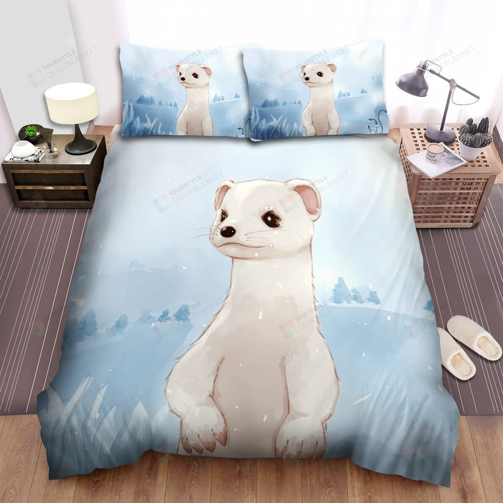 The Wildlife - The White Ferret In The Winter Bed Sheets Spread Duvet Cover Bedding Sets