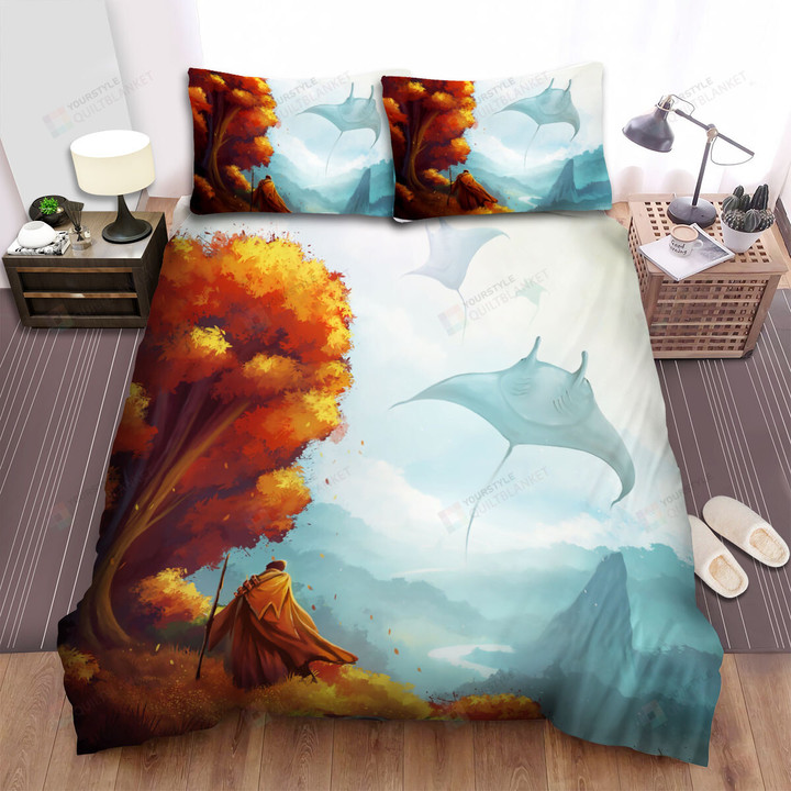 The Wild Animal - The Ray Fish And The Monk Bed Sheets Spread Duvet Cover Bedding Sets