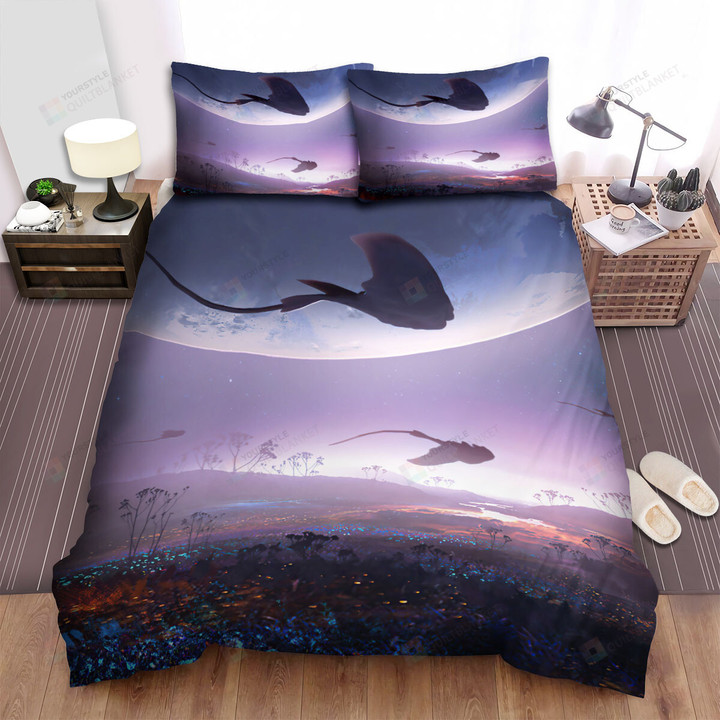 The Wild Animal - The Ray Fish Swimming Over The Flowers Bed Sheets Spread Duvet Cover Bedding Sets