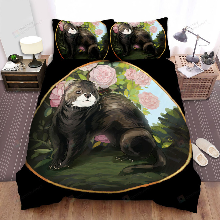 The Wildlife - A Ferret Among Roses Bed Sheets Spread Duvet Cover Bedding Sets