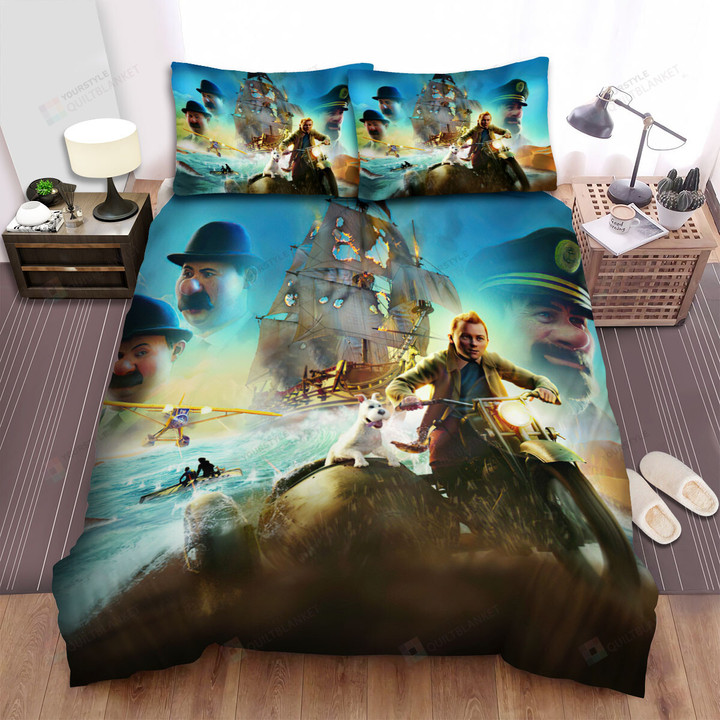 The Adventures Of Tintin Riding Motorbike Bed Sheets Spread Comforter Duvet Cover Bedding Sets