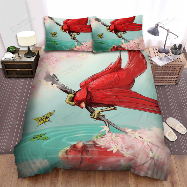 The Wildlife - The Cardinal Looking At The Water Bed Sheets Spread Duvet Cover Bedding Sets