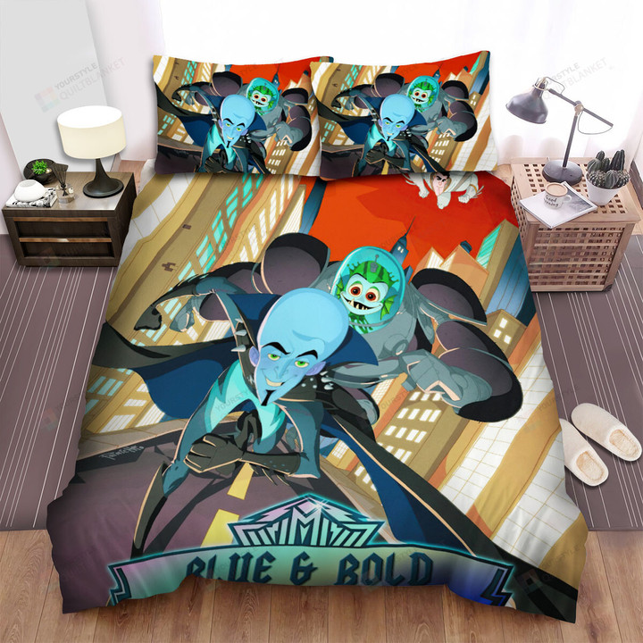 Megamind Blue & Bold Comic Cover Bed Sheets Spread Duvet Cover Bedding Sets