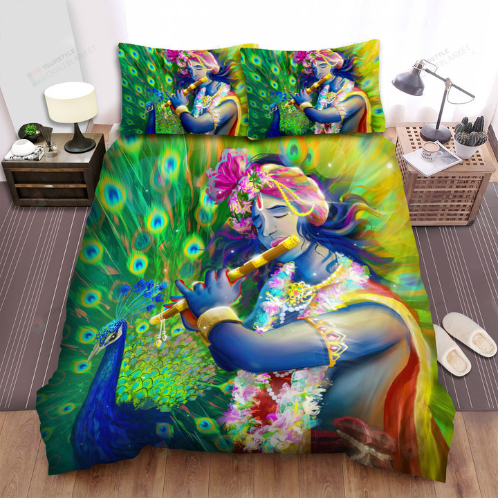 The Wild Animal - The Peacock And The Indian Man Bed Sheets Spread Duvet Cover Bedding Sets