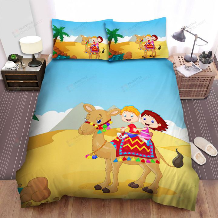 The Wild Animal - The Kids Riding On The Camel Art Bed Sheets Spread Duvet Cover Bedding Sets