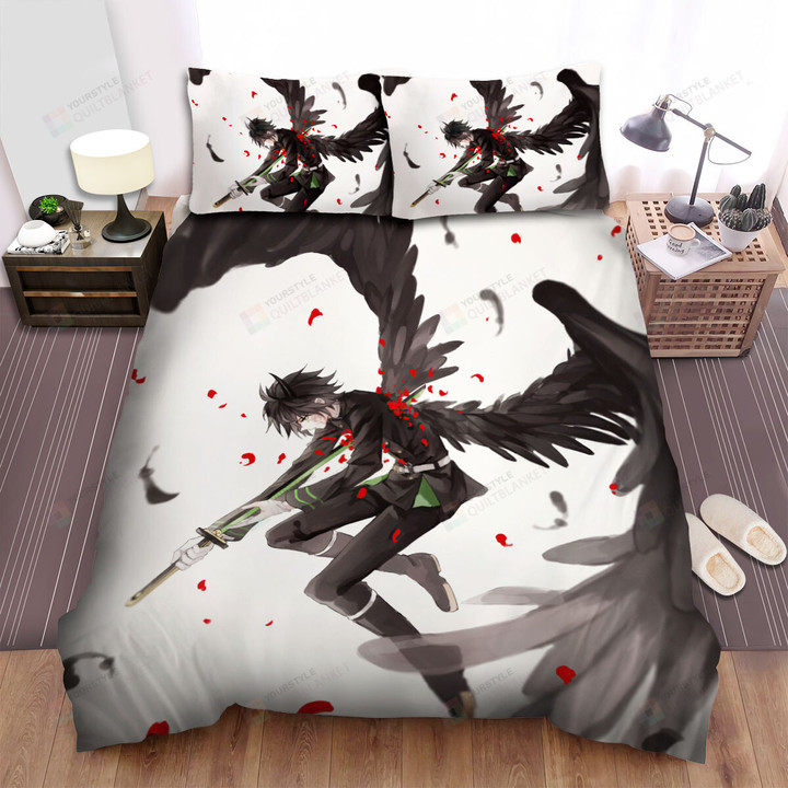 Seraph Of The End Yūichirō Hyakuya With Black Wings Bed Sheets Spread Duvet Cover Bedding Sets