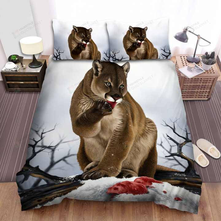 The Wildlife - The Cougar Licking The Foot Bed Sheets Spread Duvet Cover Bedding Sets